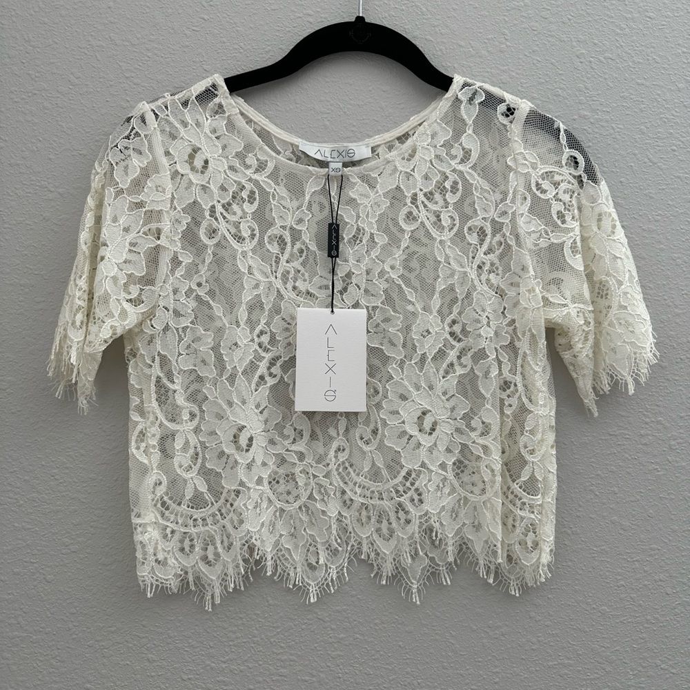 Alexis White Valery Bell Sleeve Crop Top. Size XS